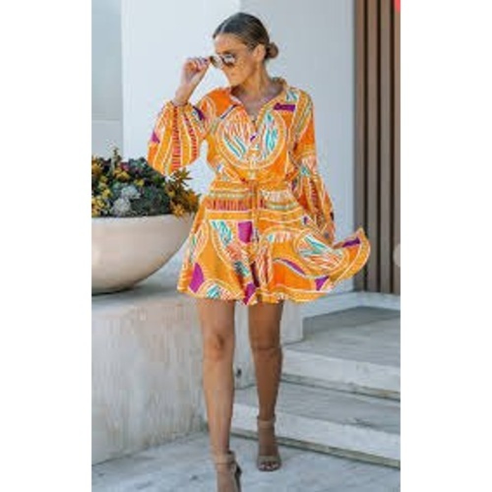 Lavender J Wiley Geometric Chain Print Mini Dress Women Size L Orange